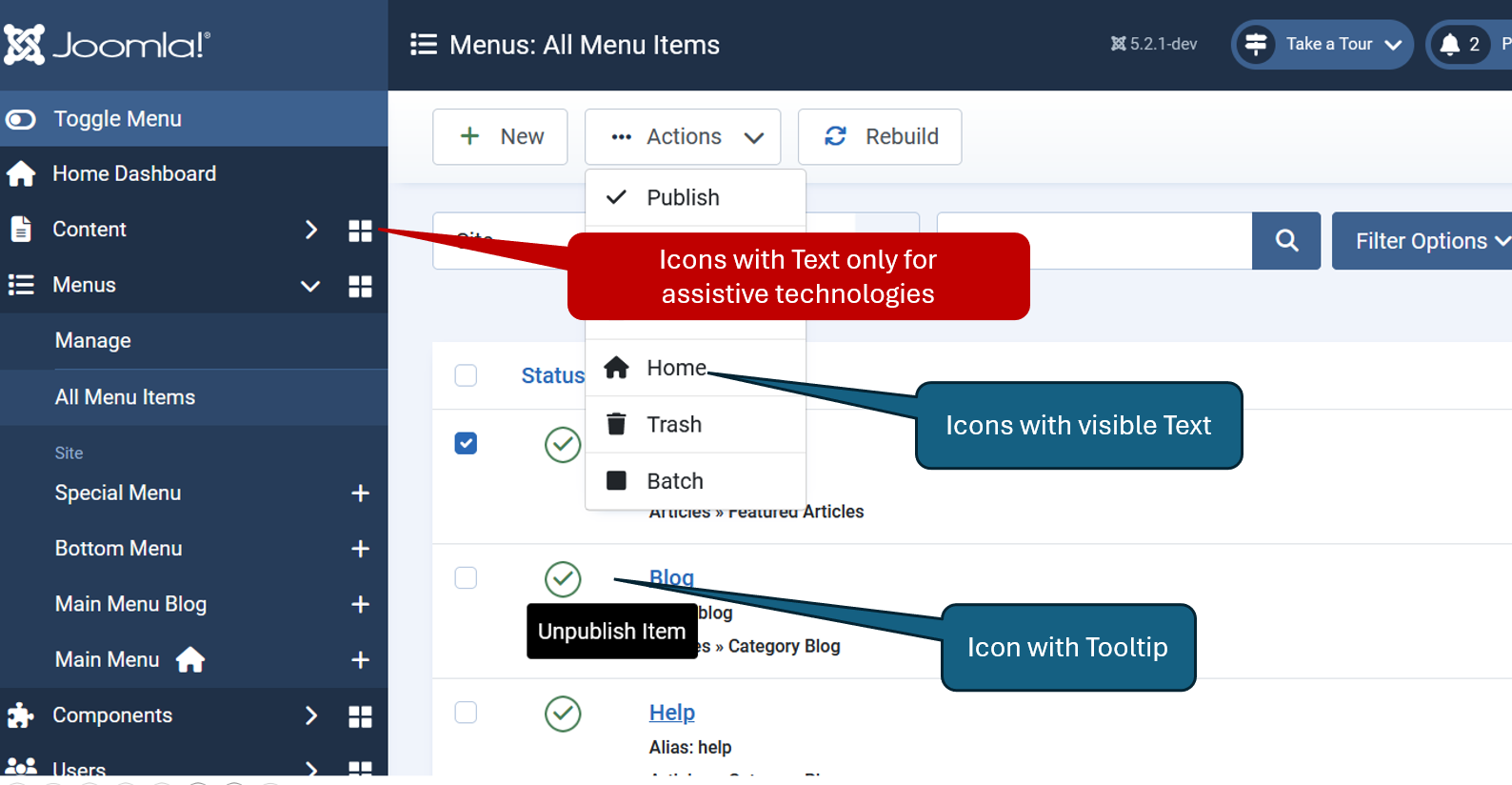 Joomla Menu view